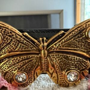 Gucci Black Belt with Gold Embellished Butterfly Buckle
